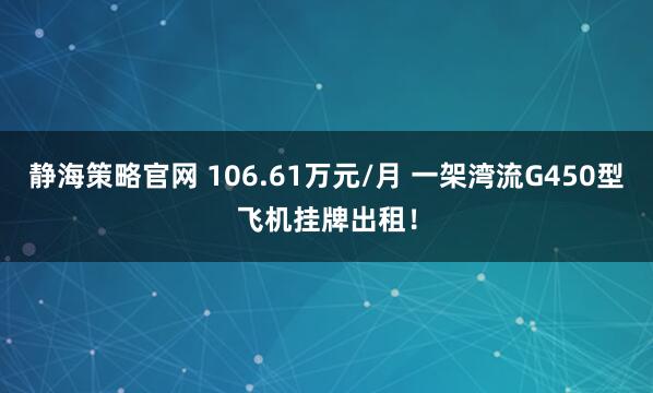 静海策略官网 106.61万元/月 一架湾流G450型飞机挂牌出租！