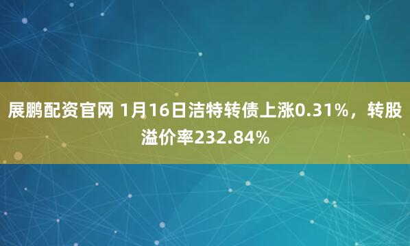 展鹏配资官网 1月16日洁特转债上涨0.31%，转股溢价率232.84%